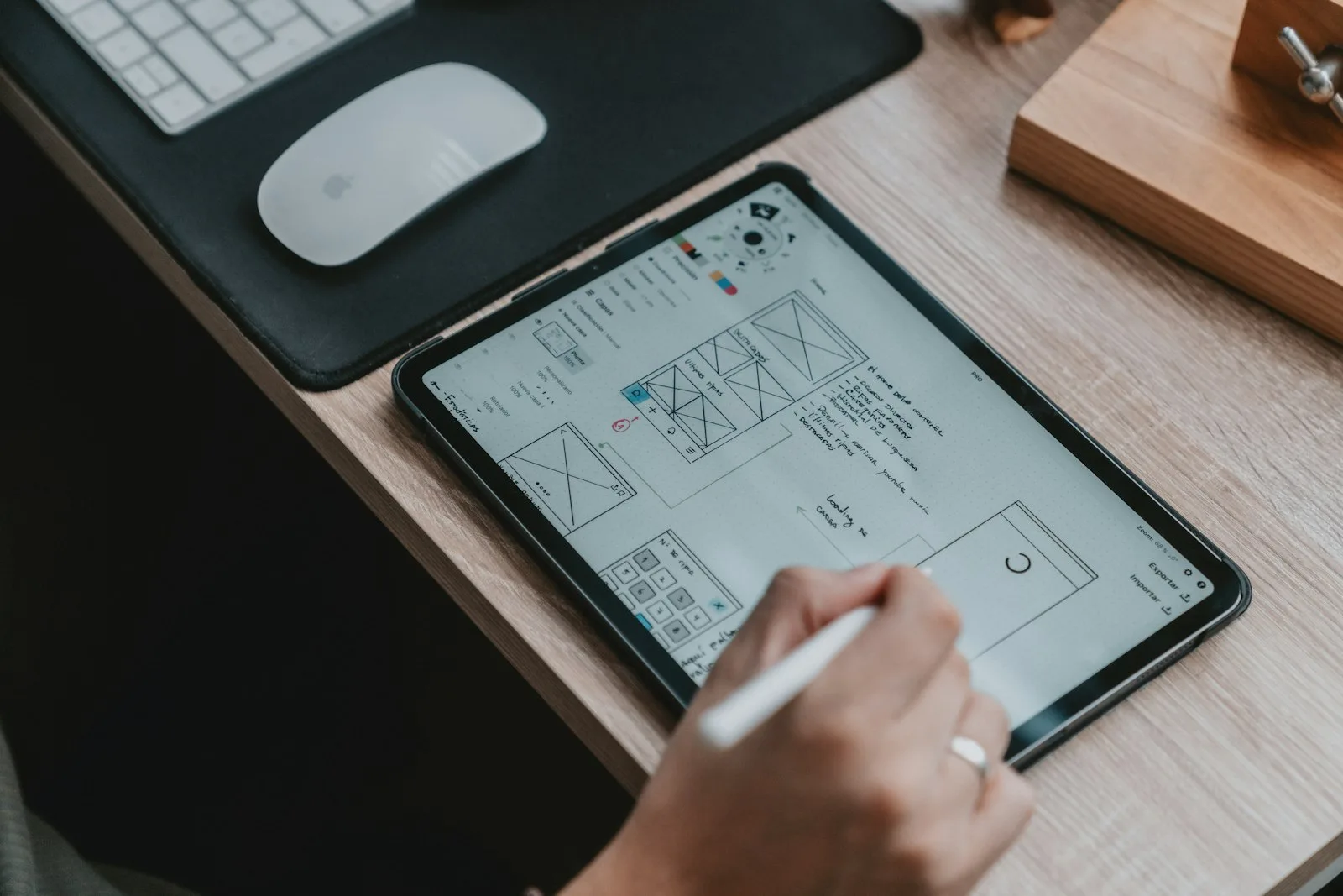 UI/UX wireframes on a tablet